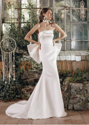 Strapless Ivory Satin Big Bow Wedding Dress